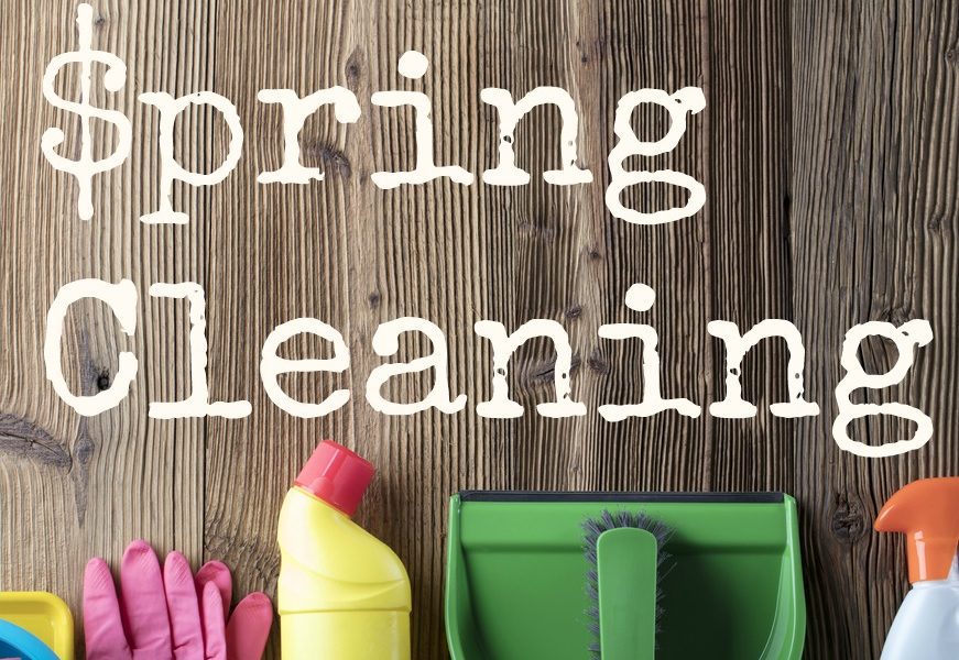 Spring cleaning text and cleaning tools